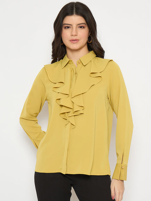 Madame Ruffle Collar Solid Yellow Shirt