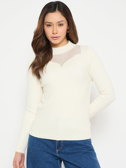 Madame Mock Neck Off White Solid Sweater