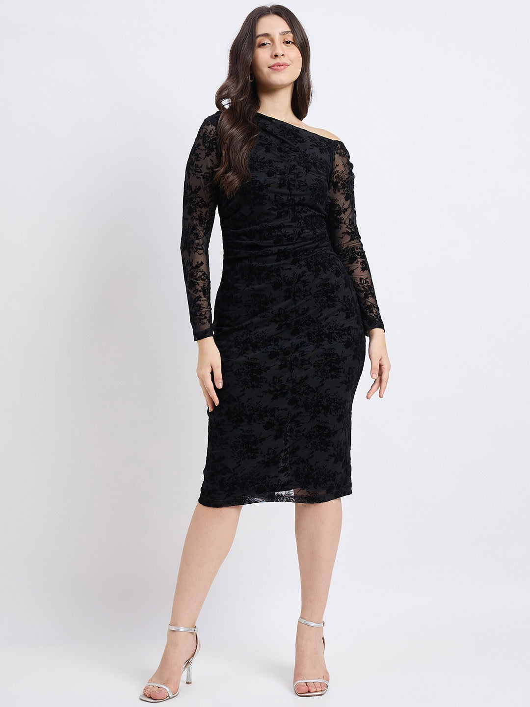 Madame Textured Black Bodycon Dress color swatch