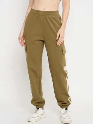 mSECRET Graphic Print Olive Green Tapered Track Bottoms
