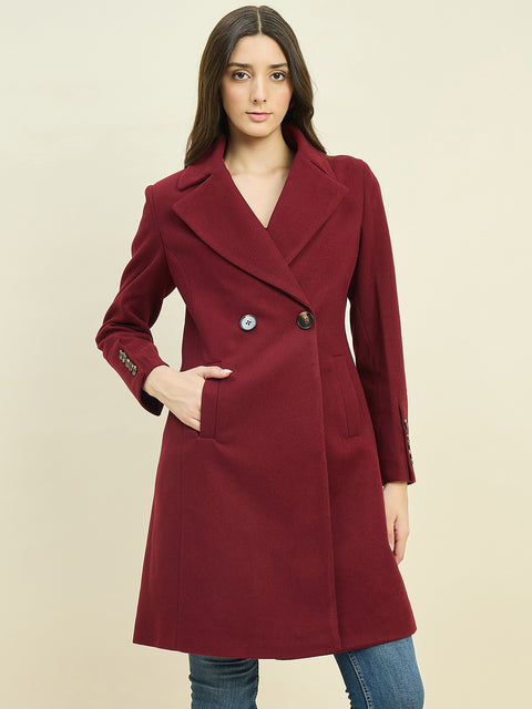 Madame Maroon Double Breasted Long Coat