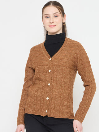 Madame Brown V-Neck Cardigan with Buttons