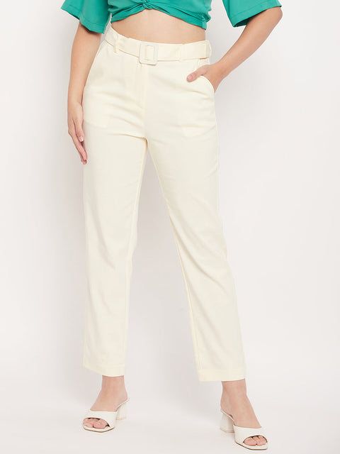 Madame White Slim Fit Belt Trouser