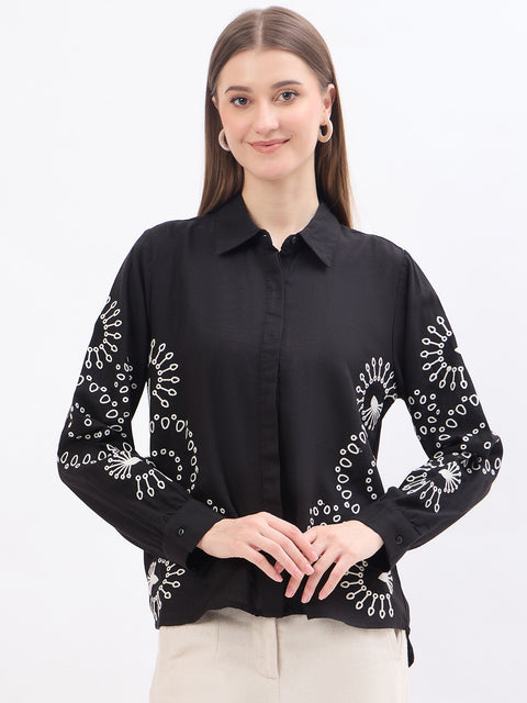 Madame Black Embroidered Viscose Blend Shirt