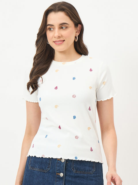 Madame White Stretch Half-Sleeve Top