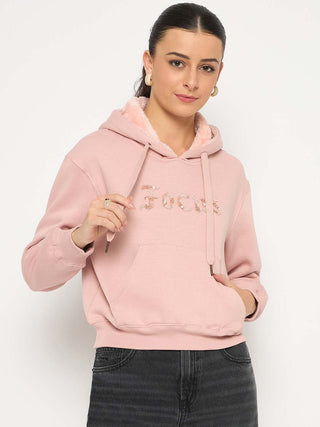 Madame Fleece Placement Printed Handwork Detailed Dusty Pink Sweatshirt