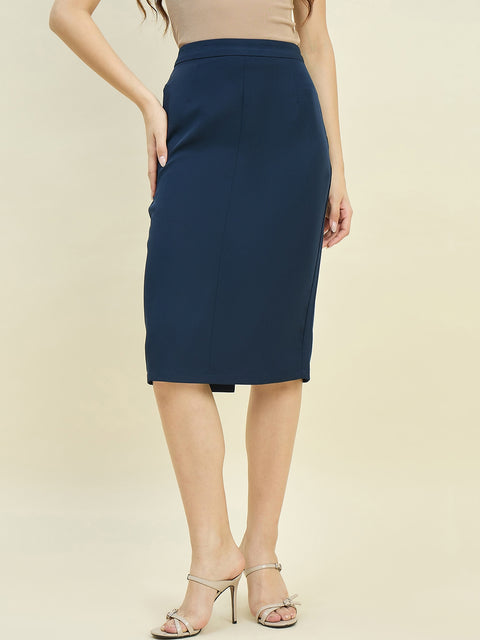 Madame Blue Mid Length Fitted Skirt