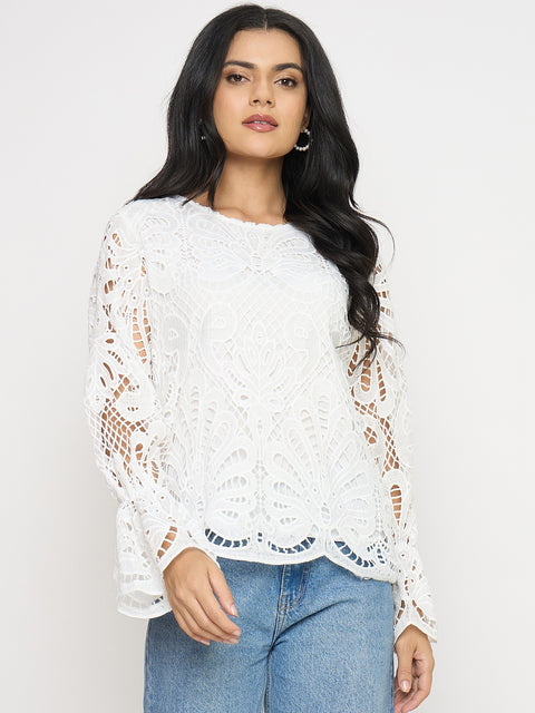 Madame Lace Fabric Off White Top