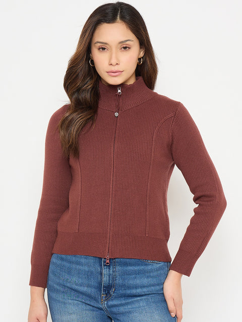 Madame Mock Neck Rust Brown Sweater