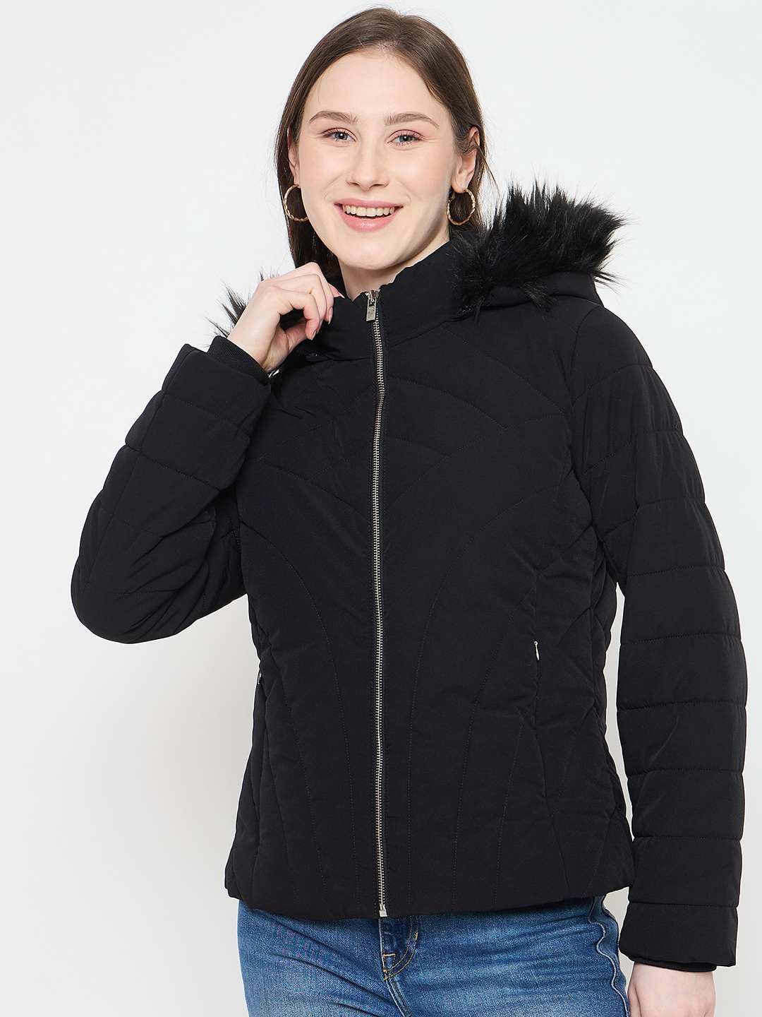 Madame Black Quilted Hooded Jacket color swatch