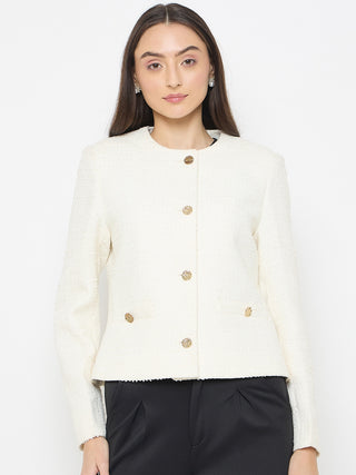 Madame Round Neck Off White Tweed Coat