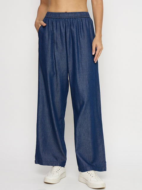 Madame Blue Cotton Palazzo Trousers