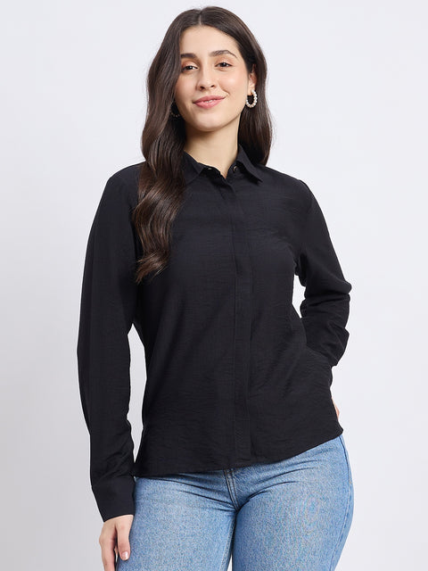 Madame Black Viscose Nylon Solid Shirt