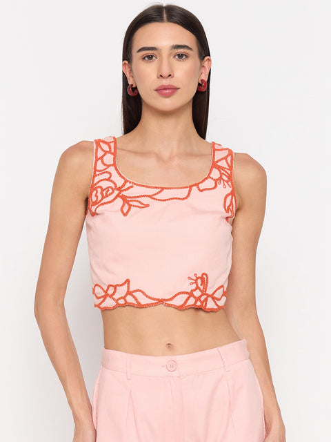 Madame Blush Pink Cotton Puff-Sleeve Top