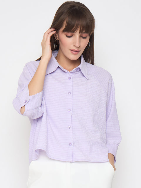 Madame Shirt Collar Buttoned Orange Lilac Shirt