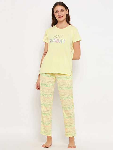 mSECRET Yellow Printed Cotton Nightsuit