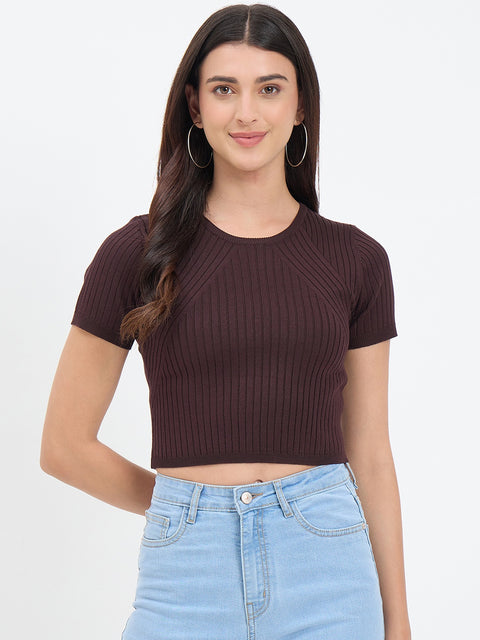 Madame Brown Knitted Crop Top