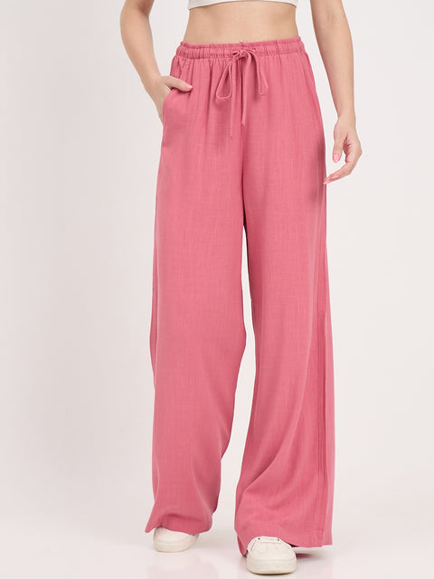Madame Pink Rayon Linen Palazzo Trousers