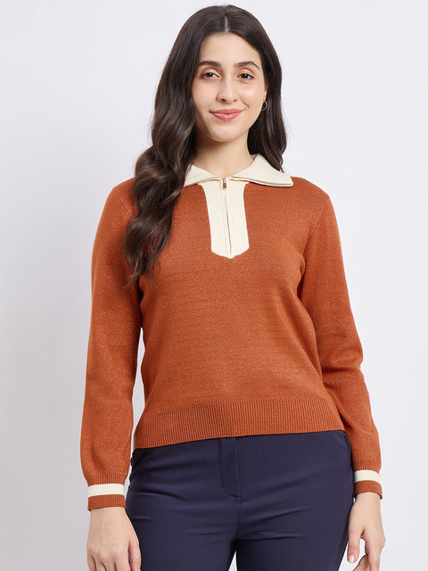 Madame Orange Contrast Trim Knit Top