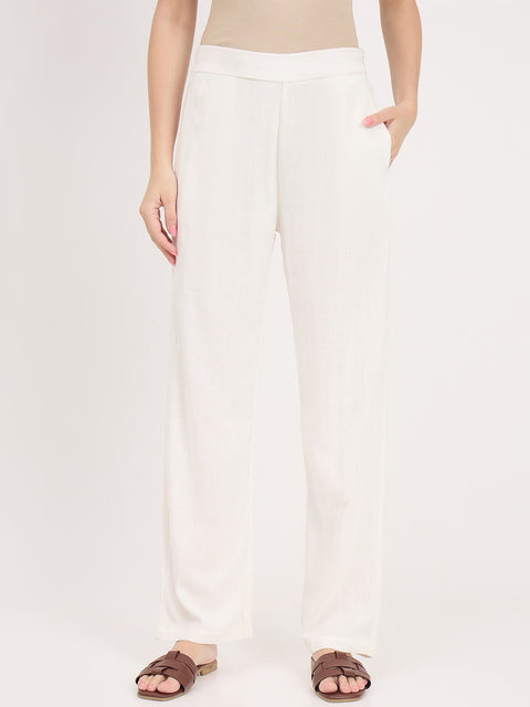 Madame Off White Rayon Blend Trousers