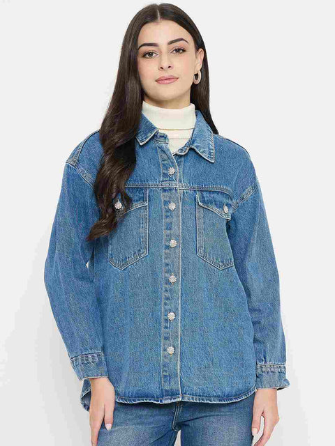 Madame Light Wash Embellished Blue Denim Jacket