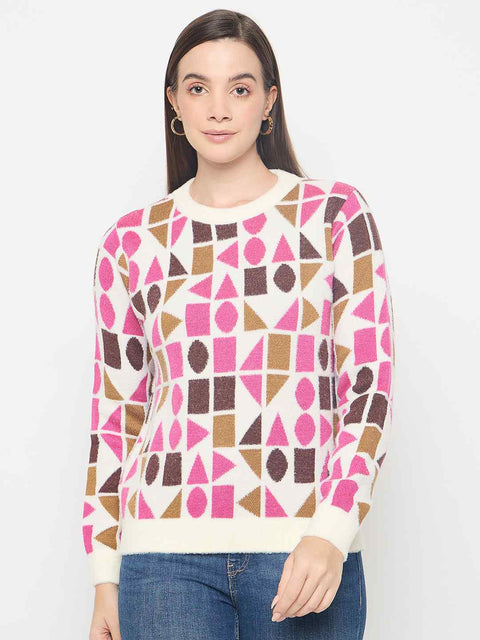 Madame Geometric Print Acrylic Blend Multicolor Sweater
