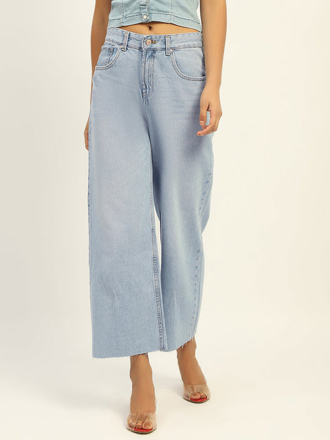 Madame Mid Rise Solid Ice Blue Jeans
