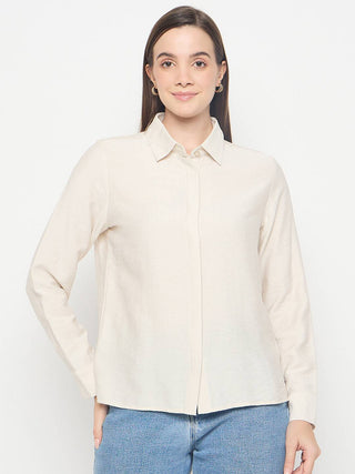Madame Rayon Blend Solid Beige Shirt