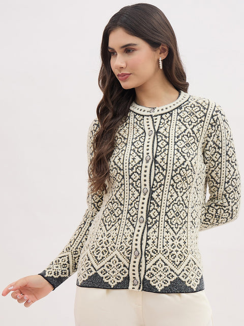 Madame Beige Printed Cardigan