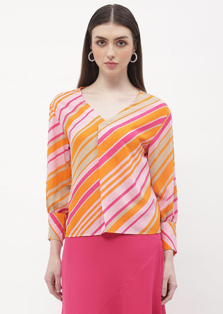 Madame Striped Pink V-Neck Top