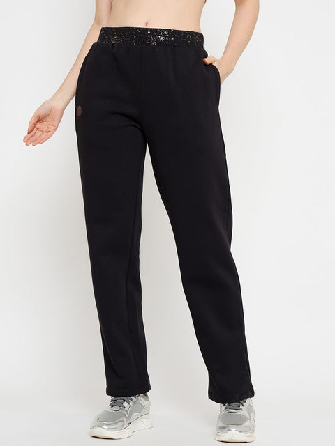 Madame Abstract Print Black Tapered Track Bottoms