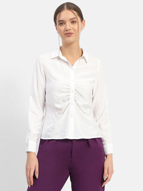 Madame Textured White Ruched Shirt
