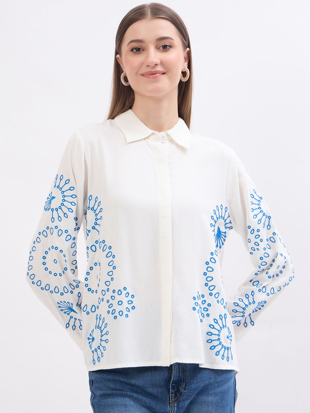 Madame Embroidery White Viscose Blend Shirt color swatch