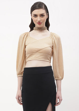 Madame Sweetheart Neck Beige Shimmery Crop Top