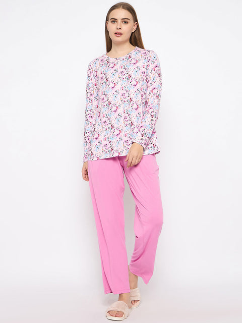 mSECRET Printed Top and Bottoms Lavender Night suit