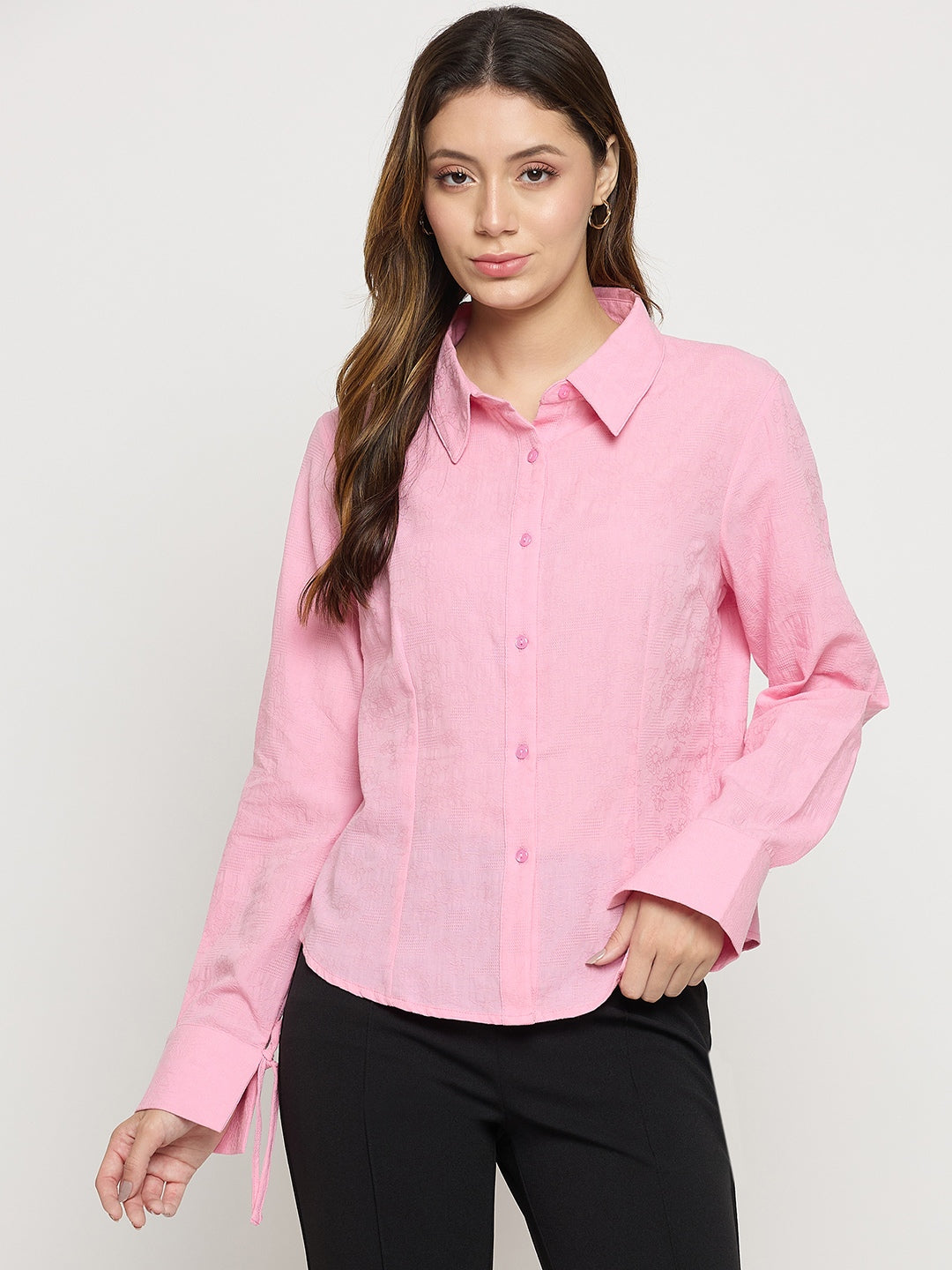 Madame Pink Embroidered Cotton Rayon Full Sleeve Shirt color swatch