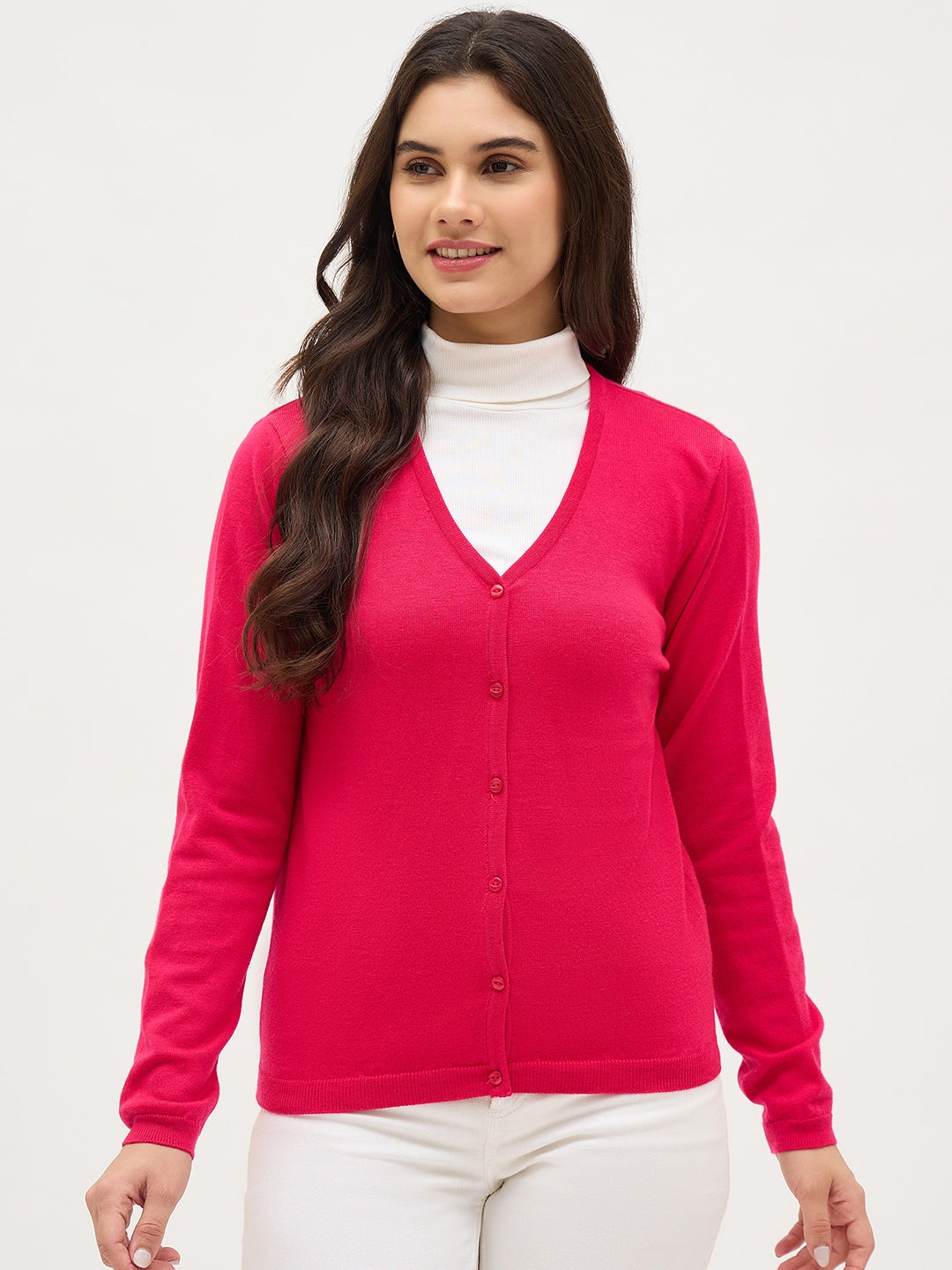 Madame V Neck Hot Pink Cardigan color swatch
