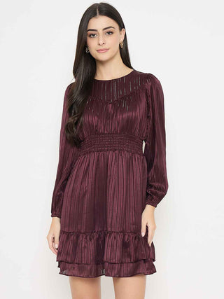 Madame Tiered Wine Red A Line Mini Dress
