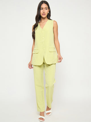 Madame Solid Sleeveless Top and Bottoms Lime Green Co-ord Set
