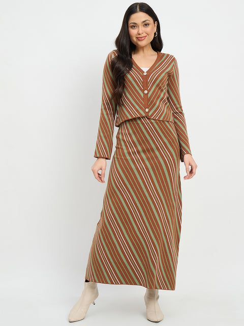 Madame Striped Cardigan and Skirt Co-ord Set
