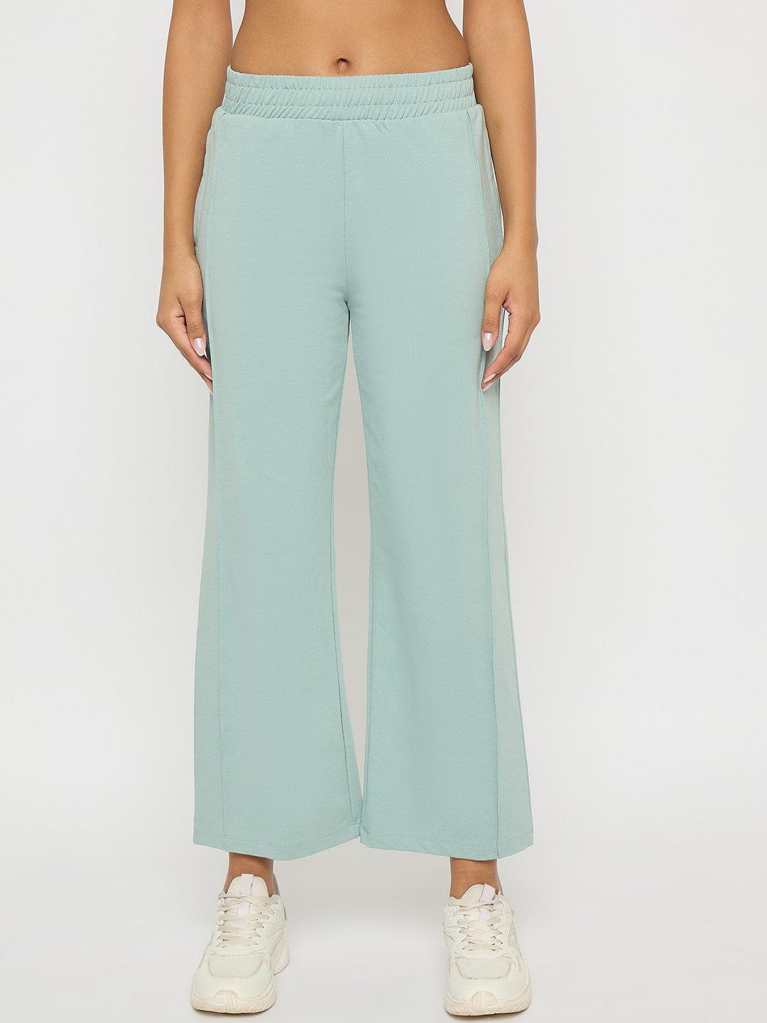 Madame Straight Fit Cotton Blend Mint Green Track Bottoms color swatch
