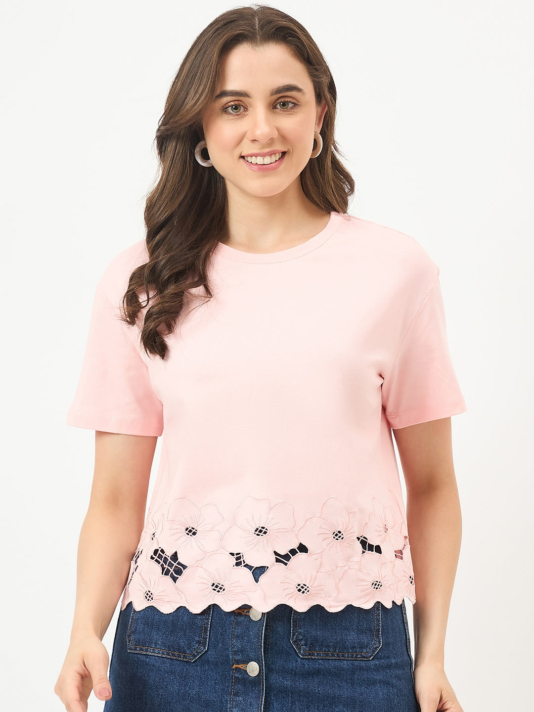 Madame Powder Pink Cotton Half-Sleeve Top color swatch