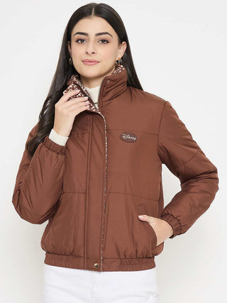 Madame Disney Printed Quilted Brown Puffer Jacket