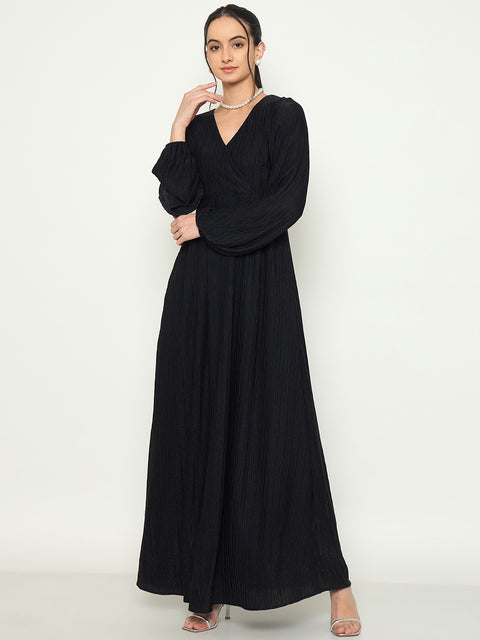 Madame Cinched Waist Fit and Flare Black Maxi Dress