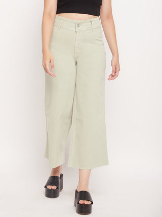 Madame Mint Green High Waist Wide Leg Ankle Length Jeans