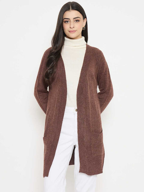 Madame Acrylic Chocolate Brown Long Open Shrug