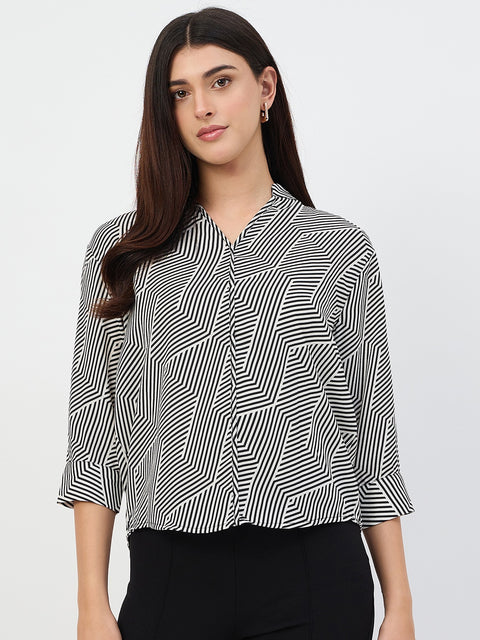 Madame Black V-Neck Printed Cotton Top