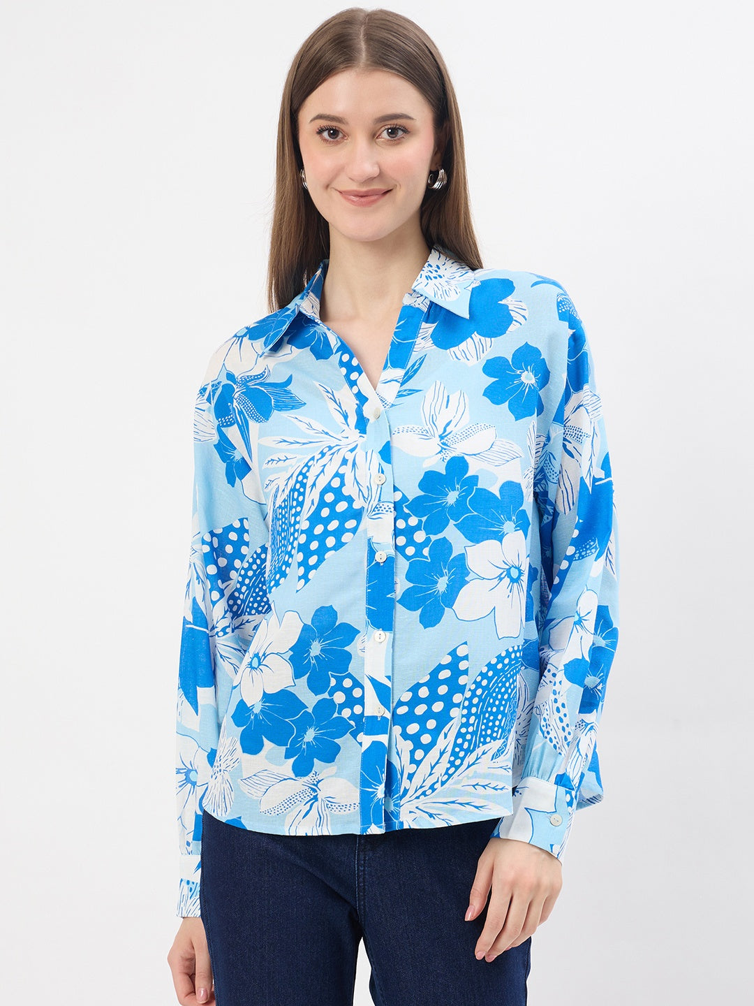 Madame Printed Blue Viscose Blend Shirt color swatch