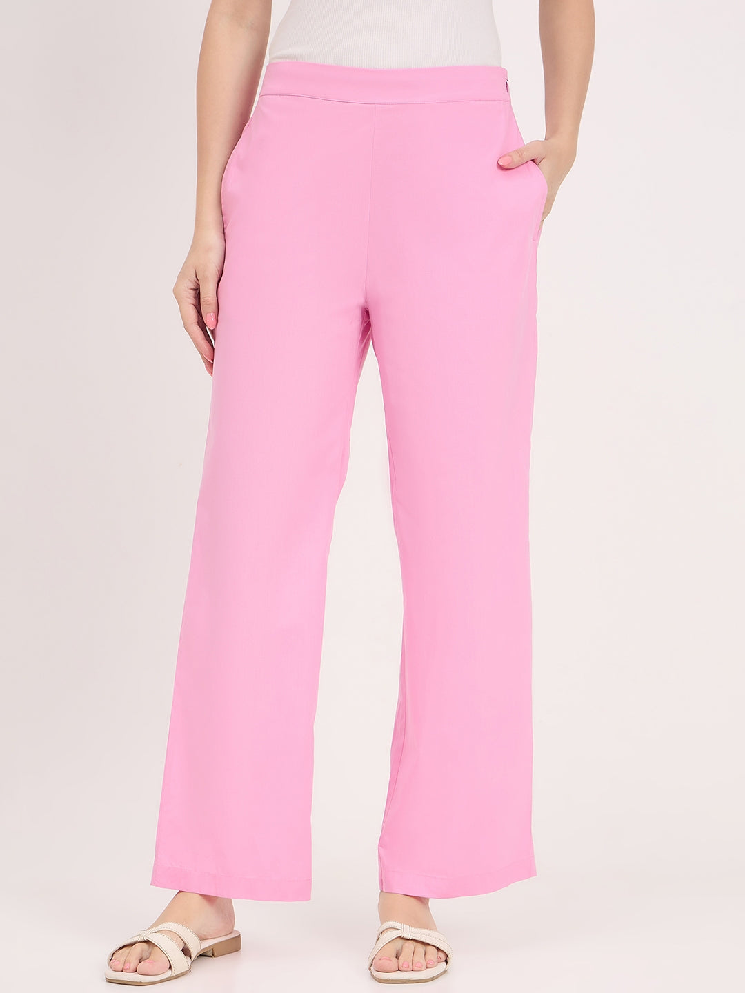 Madame Pink Mid Waist Straight Fit Trousers color swatch