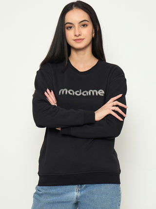 Madame Mock Neck Printed Black Sweatshirt